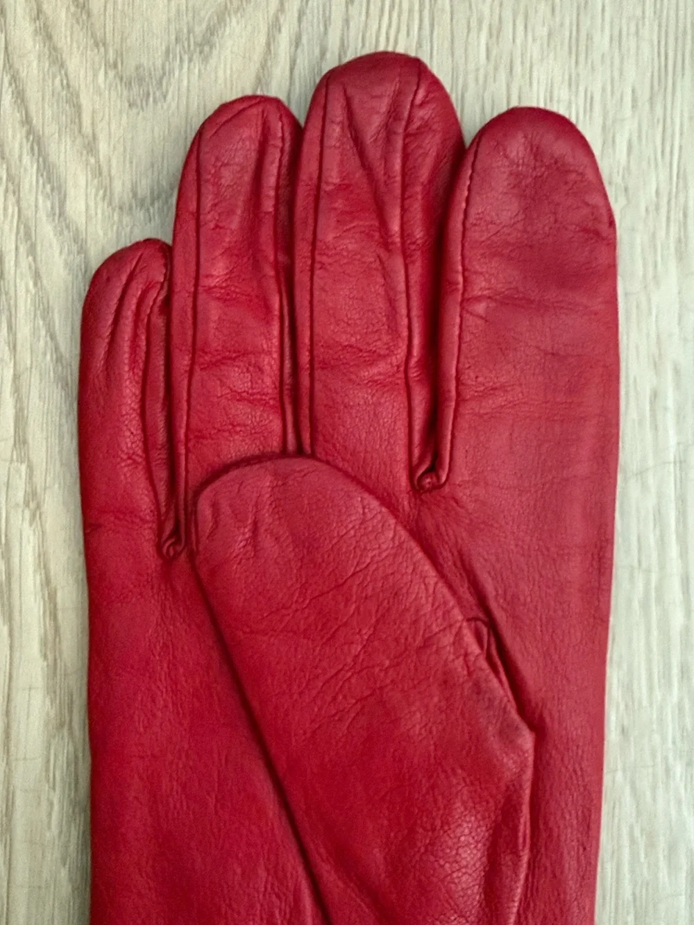 Red Leather Gloves Vintage 1980s Grandoe Women’s L Winter Minimalist Statement